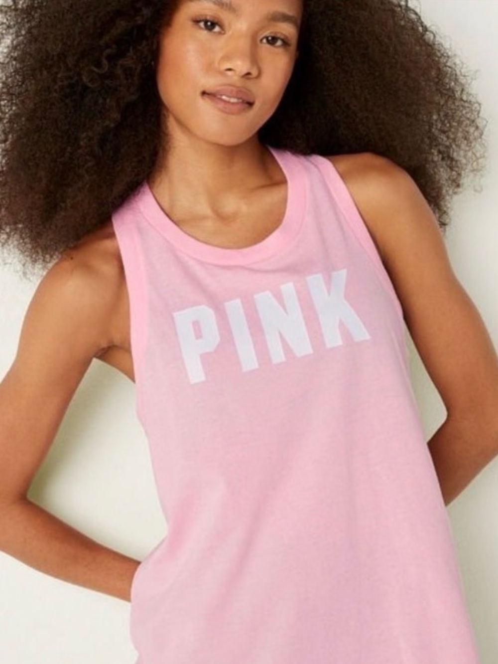 🆕 VS PINK Open Back Graphic Perfect Tank Top in Light Pink Size Medium